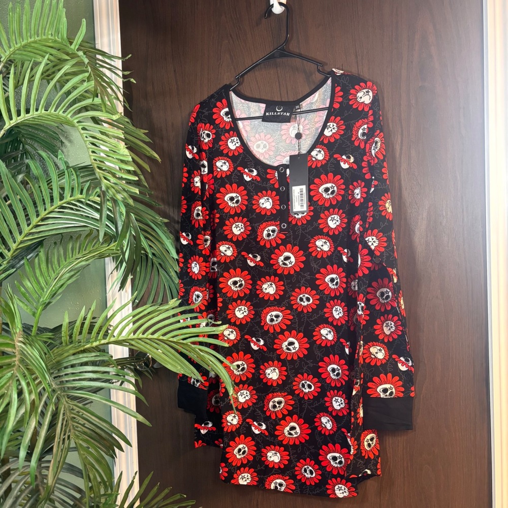 Killstar Gloom Garden Sleep Dress Skull Floral Goth Nightgown NWT 3XL